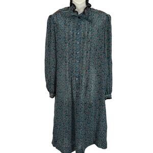 Schrader Sport Vintage Paisley Sheer High Neck Long Sleeve Midi Dress sz 12